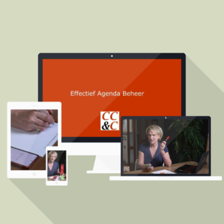 Diverse devices met afbeeldingen uit de cursus Effectief Agenda Beheer